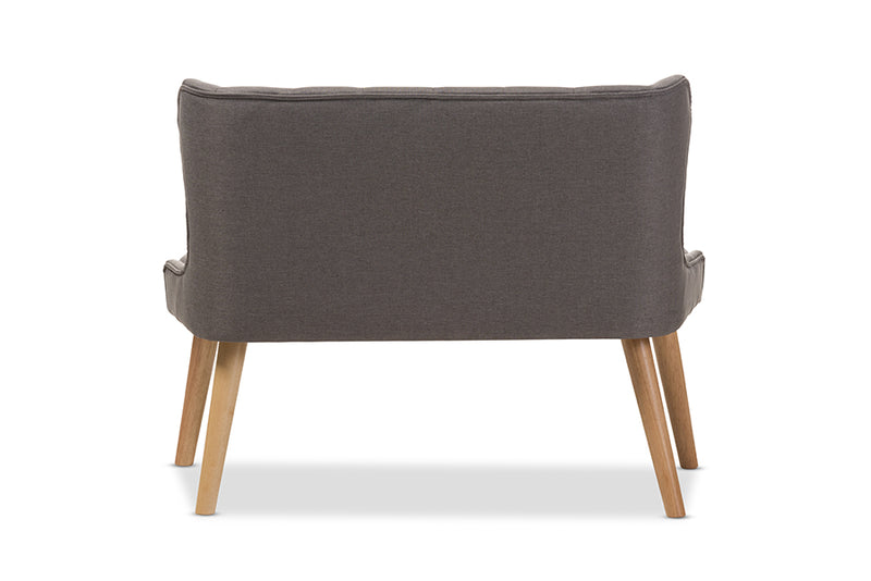 Baxton Studio Melody Mid-Century Modern Grey Fabric and Natural Wood Finishing 2-Seater Settee Bench