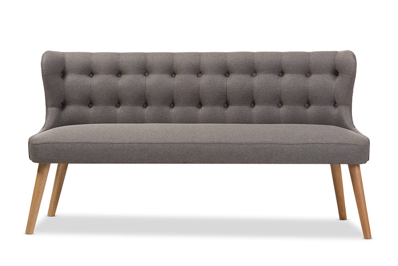 Baxton Studio Melody Mid-Century Modern Grey Fabric and Natural Wood Finishing 3-Seater Settee Bench
