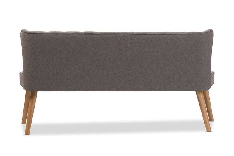 Baxton Studio Melody Mid-Century Modern Grey Fabric and Natural Wood Finishing 3-Seater Settee Bench