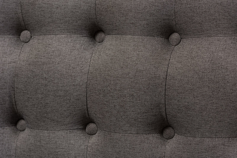 Baxton Studio Melody Mid-Century Modern Grey Fabric and Natural Wood Finishing 3-Seater Settee Bench