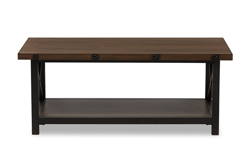 Baxton Studio Herzen Rustic Industrial Style Antique Black Textured Finished Metal Distressed Wood Occasional Cocktail Coffee Table