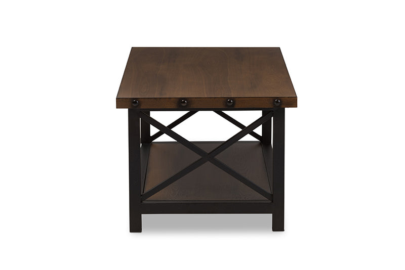 Baxton Studio Herzen Rustic Industrial Style Antique Black Textured Finished Metal Distressed Wood Occasional Cocktail Coffee Table
