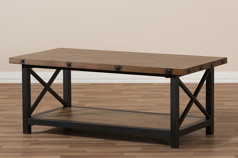 Baxton Studio Herzen Rustic Industrial Style Antique Black Textured Finished Metal Distressed Wood Occasional Cocktail Coffee Table