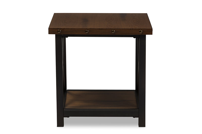 Baxton Studio Herzen Rustic Industrial Style Antique Black Textured Finished Metal Distressed Wood Occasional End Table