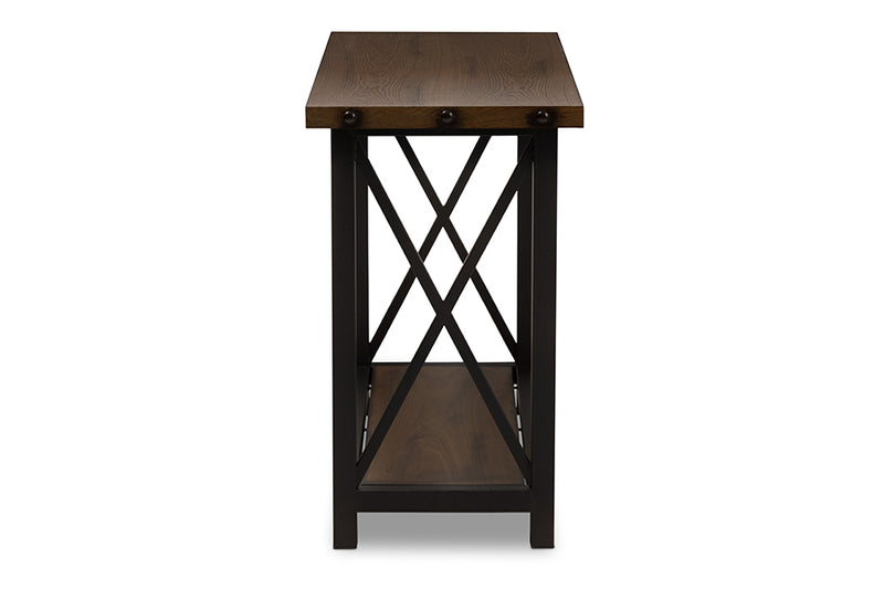 Baxton Studio Herzen Rustic Industrial Style Antique Black Textured Finished Metal Distressed Wood Occasional Console Table