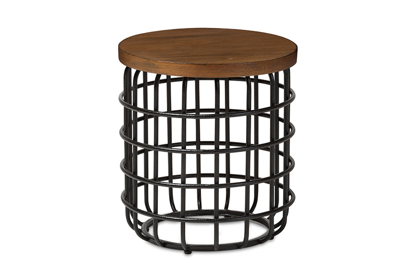 Baxton Studio Carie Rustic Industrial Style Antique Black Textured Finished Metal Distressed Wood Accent Table