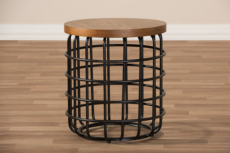 Baxton Studio Carie Rustic Industrial Style Antique Black Textured Finished Metal Distressed Wood Accent Table