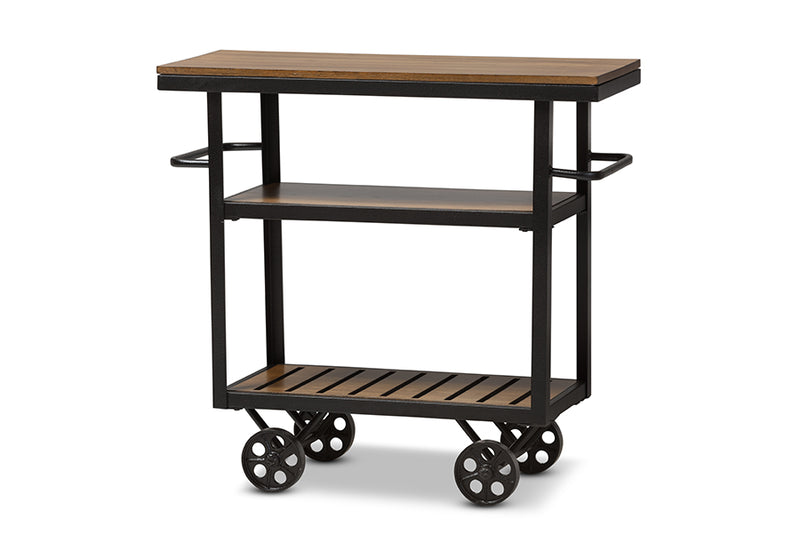 Baxton Studio Kennedy Rustic Industrial Style Antique Black Textured Finished Metal Distressed Wood Mobile Serving Cart