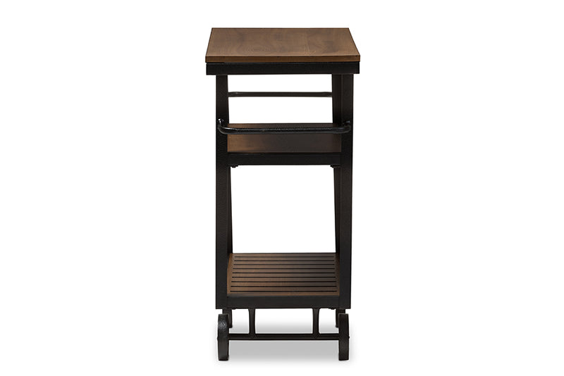 Baxton Studio Kennedy Rustic Industrial Style Antique Black Textured Finished Metal Distressed Wood Mobile Serving Cart