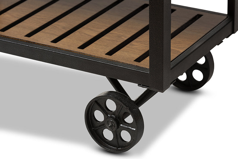 Baxton Studio Kennedy Rustic Industrial Style Antique Black Textured Finished Metal Distressed Wood Mobile Serving Cart