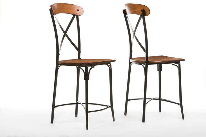 Baxton Studio Broxburn Light Brown Wood & Metal Bar Stool (Set of 2)