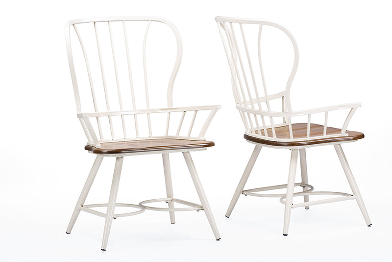 Baxton Studio Longford "Dark-Walnut" Wood and White Metal Vintage Industrial Dining Arm Chair (Set of 2)