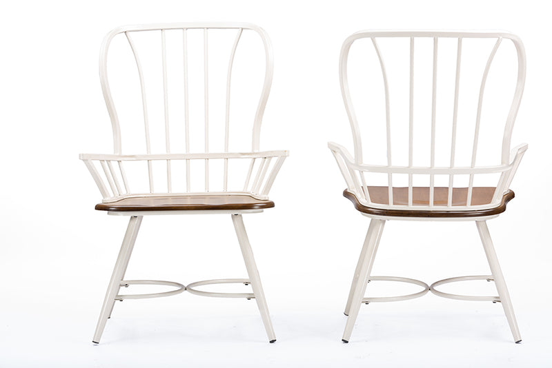 Baxton Studio Longford "Dark-Walnut" Wood and White Metal Vintage Industrial Dining Arm Chair (Set of 2)