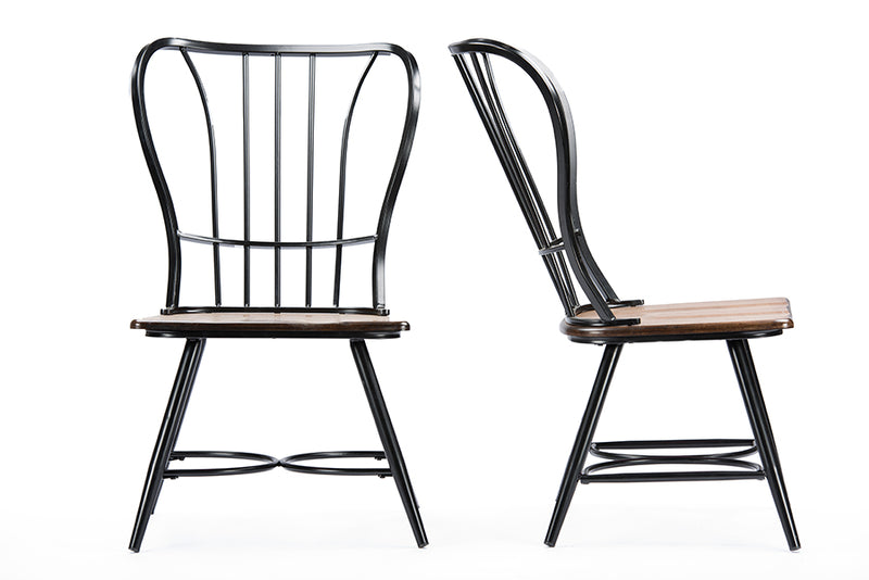 Baxton Studio Longford "Dark-Walnut" Wood and Black Metal Vintage Industrial Dining Chair (Set of 2)