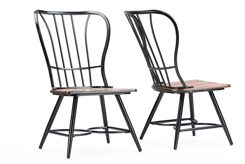 Baxton Studio Longford "Dark-Walnut" Wood and Black Metal Vintage Industrial Dining Chair (Set of 2)