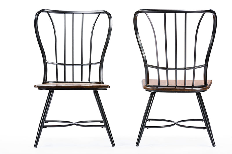 Baxton Studio Longford "Dark-Walnut" Wood and Black Metal Vintage Industrial Dining Chair (Set of 2)