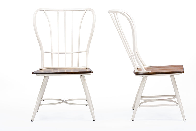 Baxton Studio Longford "Dark-Walnut" Wood and White Metal Vintage Industrial Dining Chair (Set of 2)