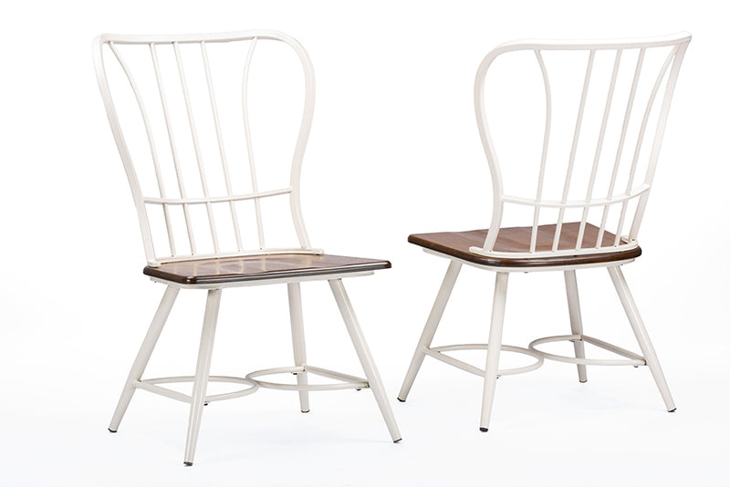 Baxton Studio Longford "Dark-Walnut" Wood and White Metal Vintage Industrial Dining Chair (Set of 2)