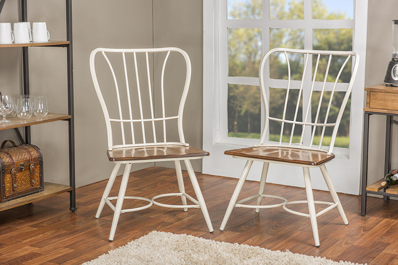 Baxton Studio Longford "Dark-Walnut" Wood and White Metal Vintage Industrial Dining Chair (Set of 2)
