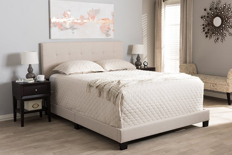 Baxton Studio Brookfield Modern and Contemporary Beige Fabric Upholstered Grid-tufting Queen Size Bed