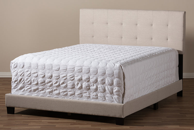 Baxton Studio Brookfield Modern and Contemporary Beige Fabric Upholstered Grid-tufting Queen Size Bed