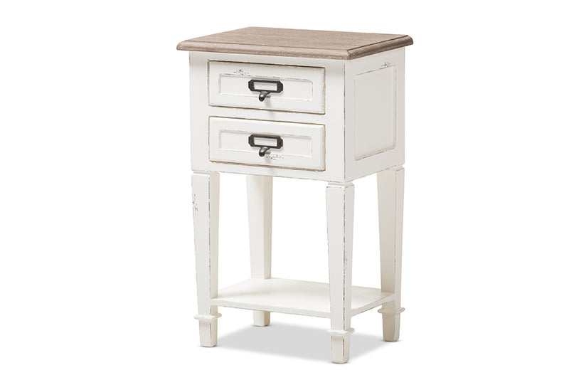 Baxton Studio Dauphine Provincial Style Weathered Oak and White Wash Distressed Finish Wood Nightstand
