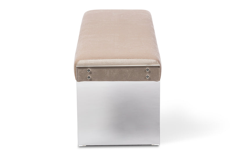 Baxton Studio Hildon Modern and Contemporary Beige Microsuede Fabric Upholstered Lux Bench with Paneled Acrylic Legs