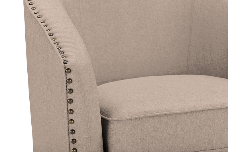 Baxton Studio Porter Modern and Contemporary Classic Retro Beige Fabric Upholstered Swivel Tub Chair