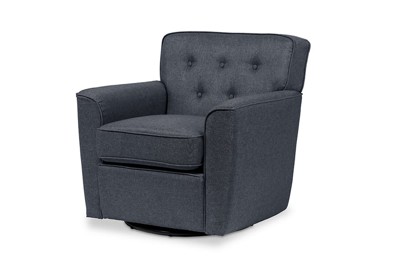Baxton Studio Canberra Modern Retro Contemporary Grey Fabric Upholstered Button-tufted Swivel Lounge Chair with Arms