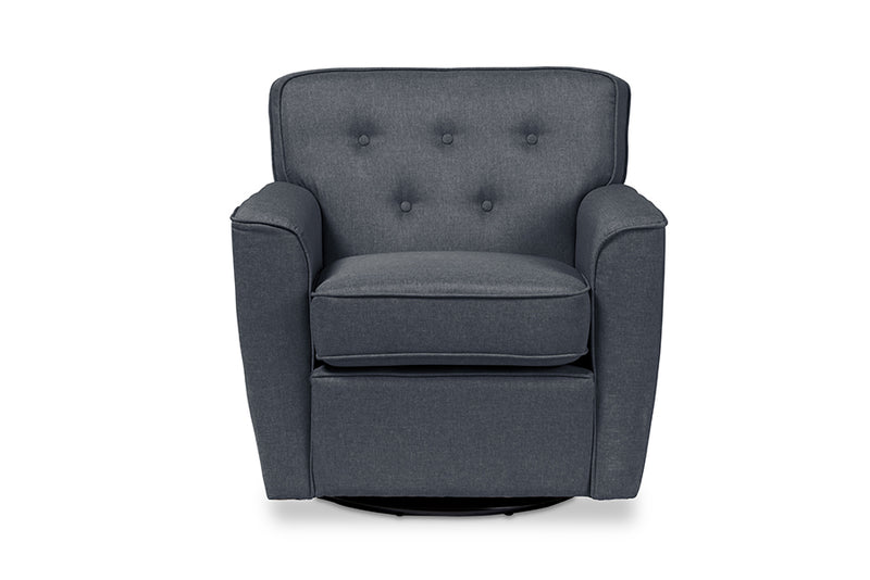Baxton Studio Canberra Modern Retro Contemporary Grey Fabric Upholstered Button-tufted Swivel Lounge Chair with Arms