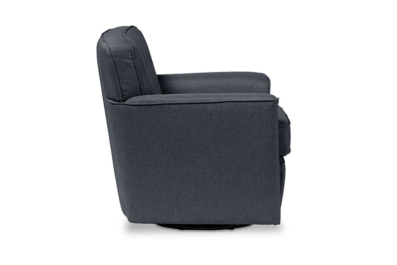 Baxton Studio Canberra Modern Retro Contemporary Grey Fabric Upholstered Button-tufted Swivel Lounge Chair with Arms