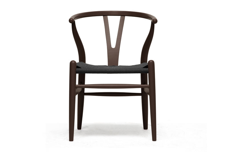 Baxton Studio Mid-Century Modern Wishbone Chair - Brown Wood Y Chair with Black Seat (Set of 2)