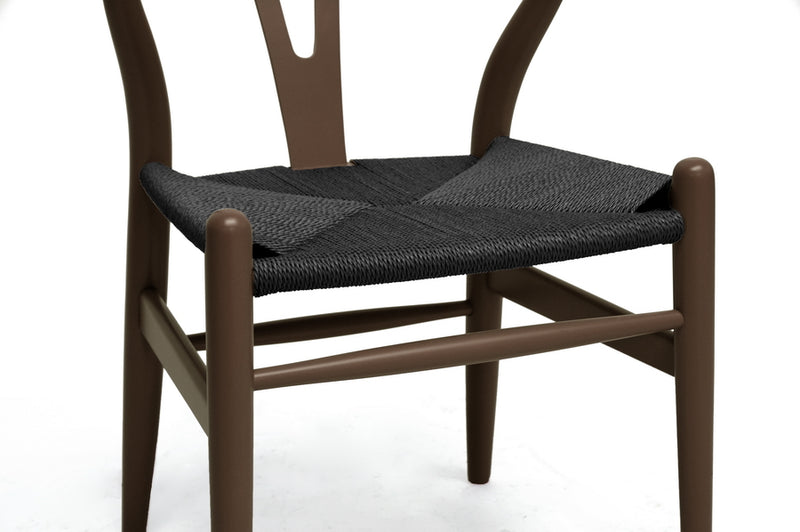 Baxton Studio Mid-Century Modern Wishbone Chair - Brown Wood Y Chair with Black Seat (Set of 2)