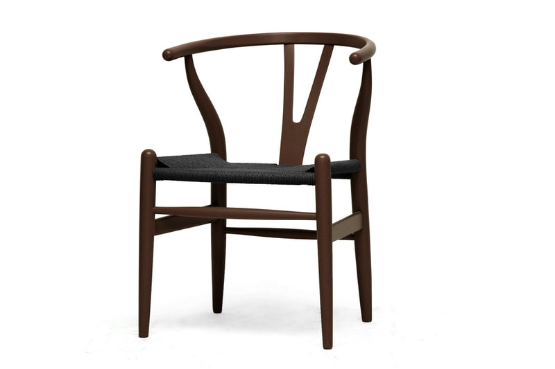 Baxton Studio Mid-Century Modern Wishbone Chair - Brown Wood Y Chair with Black Seat (Set of 2)