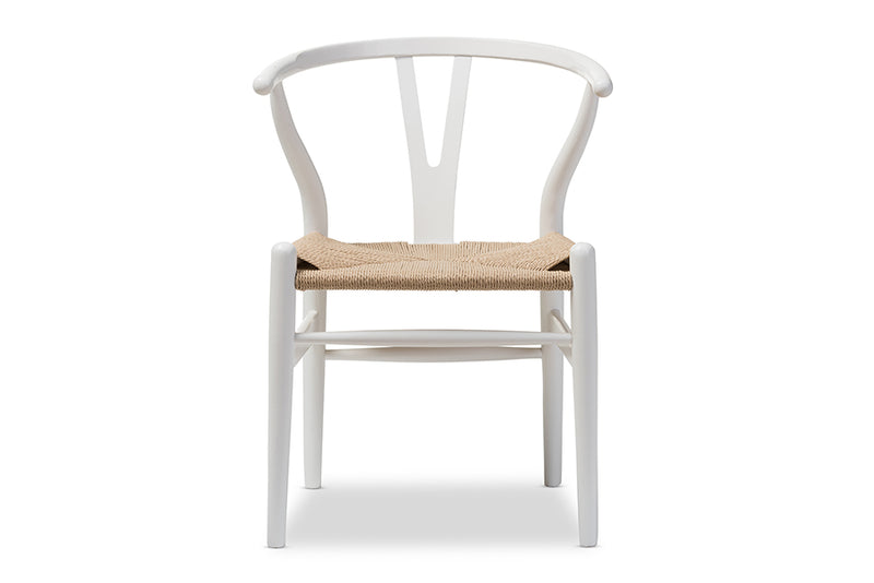 Baxton Studio Mid-Century Modern Wishbone Chair - Ivory Wood Y Chair (Set of 2)