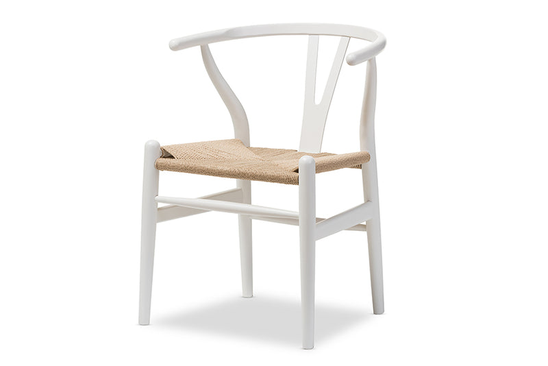Baxton Studio Mid-Century Modern Wishbone Chair - Ivory Wood Y Chair (Set of 2)