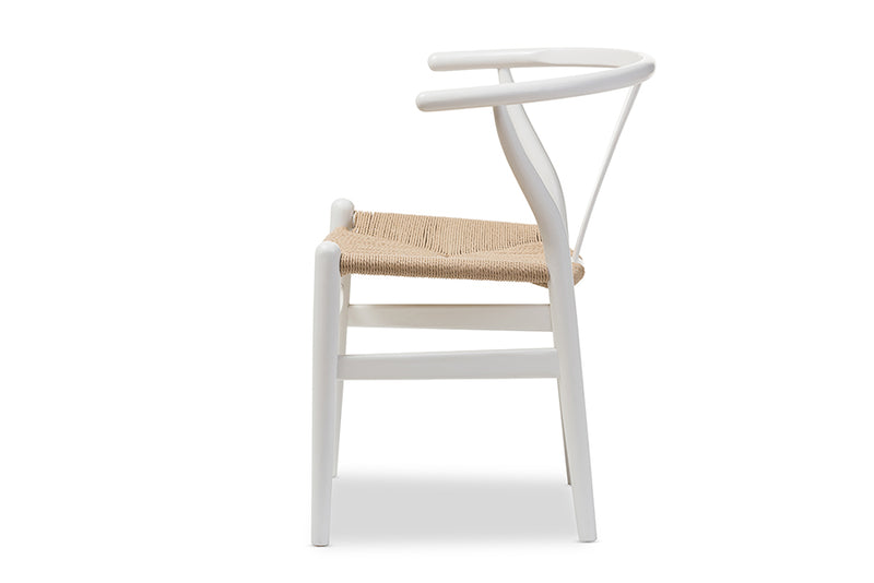 Baxton Studio Mid-Century Modern Wishbone Chair - Ivory Wood Y Chair (Set of 2)