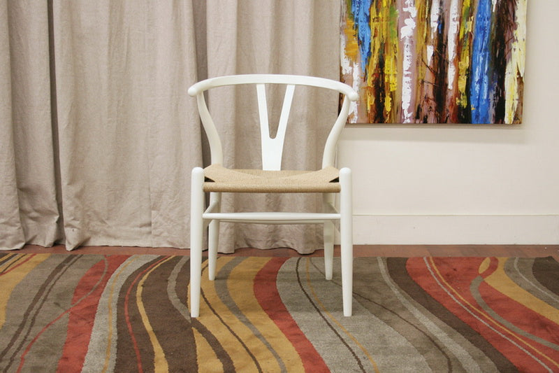 Baxton Studio Mid-Century Modern Wishbone Chair - Ivory Wood Y Chair (Set of 2)