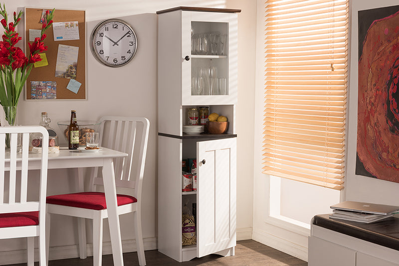 Baxton Studio Lauren Modern and Contemporary Two-tone White and Dark Brown Buffet and Hutch Kitchen Cabinet