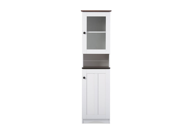 Baxton Studio Lauren Modern and Contemporary Two-tone White and Dark Brown Buffet and Hutch Kitchen Cabinet