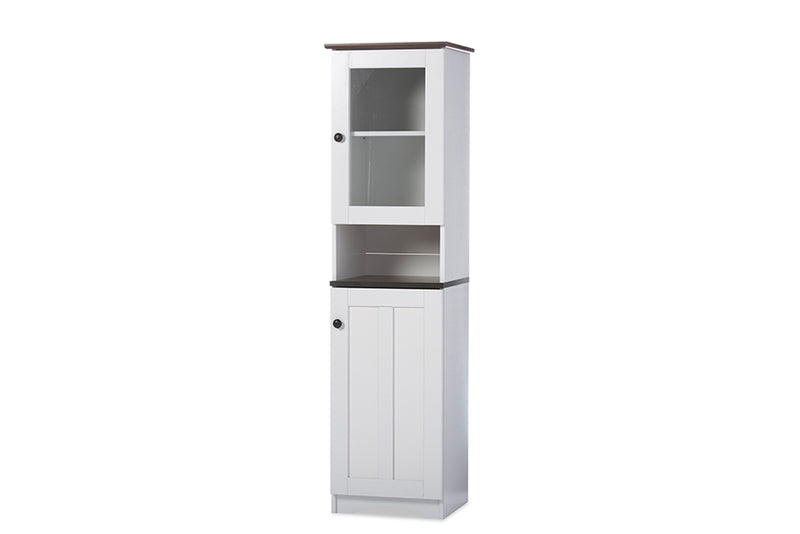 Baxton Studio Lauren Modern and Contemporary Two-tone White and Dark Brown Buffet and Hutch Kitchen Cabinet