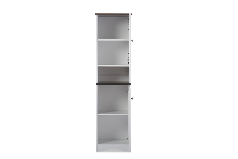 Baxton Studio Lauren Modern and Contemporary Two-tone White and Dark Brown Buffet and Hutch Kitchen Cabinet