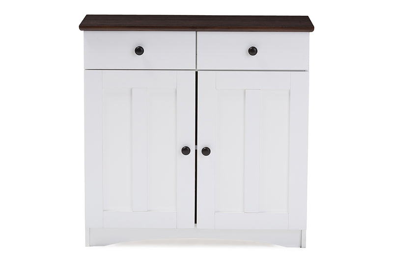 Baxton Studio Lauren Modern and Contemporary Two-tone White and Dark Brown Buffet Kitchen Cabinet with Two Doors and Two Drawers