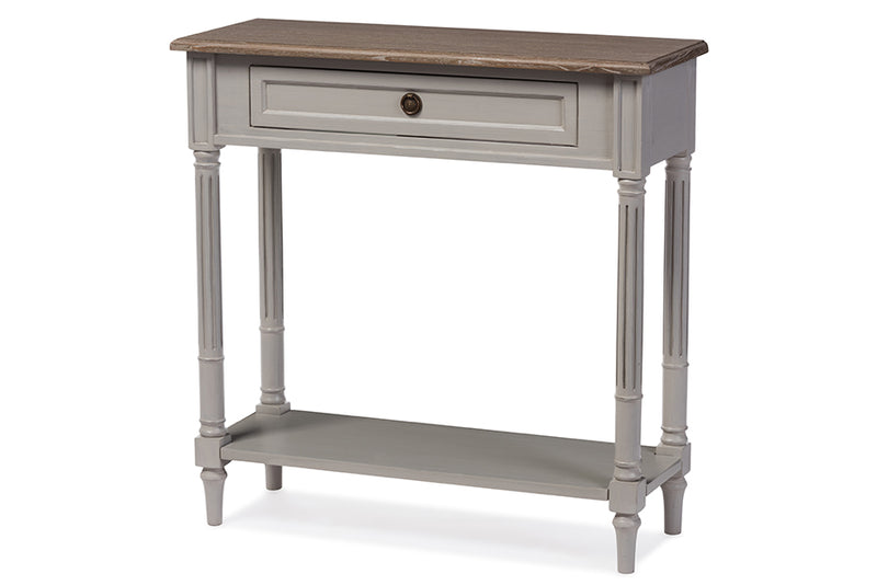 Baxton Studio Edouard French Provincial Style White Wash Distressed Wood and Grey Two-tone 1-drawer Console Table