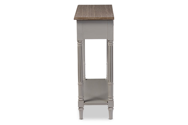 Baxton Studio Edouard French Provincial Style White Wash Distressed Wood and Grey Two-tone 1-drawer Console Table