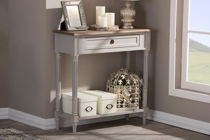 Baxton Studio Edouard French Provincial Style White Wash Distressed Wood and Grey Two-tone 1-drawer Console Table