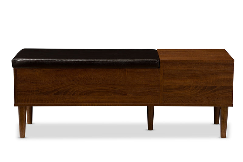 Baxton Studio Merrick Mid-century Retro Modern 1-drawer 2-tone Oak and Dark Brown Wood Entryway Storage Cushioned Bench Shoe Rack Cabinet Organizer