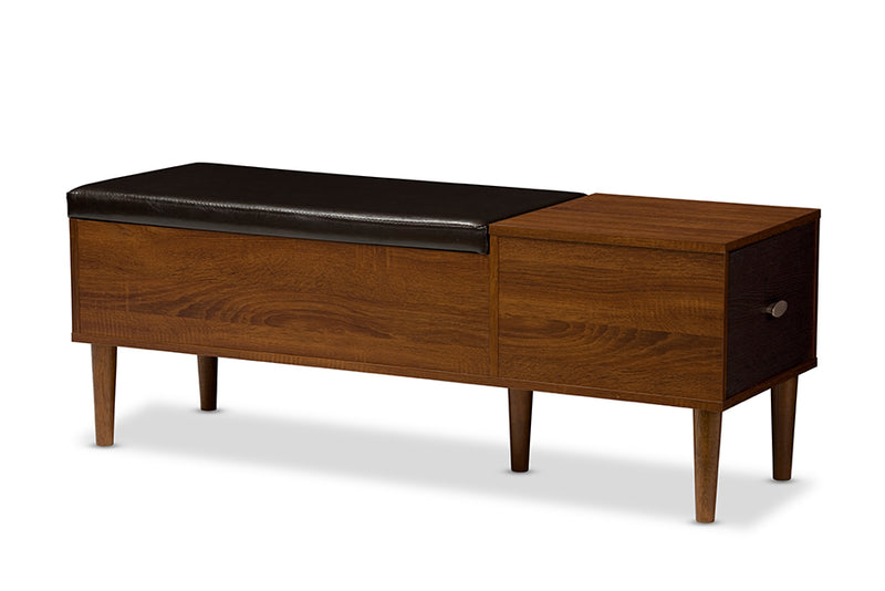 Baxton Studio Merrick Mid-century Retro Modern 1-drawer 2-tone Oak and Dark Brown Wood Entryway Storage Cushioned Bench Shoe Rack Cabinet Organizer