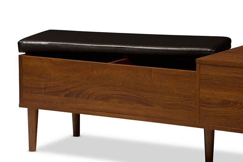 Baxton Studio Merrick Mid-century Retro Modern 1-drawer 2-tone Oak and Dark Brown Wood Entryway Storage Cushioned Bench Shoe Rack Cabinet Organizer