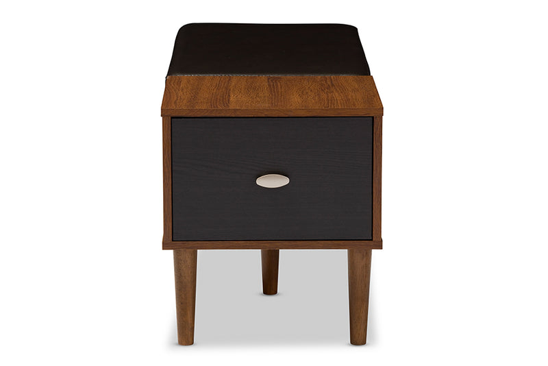 Baxton Studio Merrick Mid-century Retro Modern 1-drawer 2-tone Oak and Dark Brown Wood Entryway Storage Cushioned Bench Shoe Rack Cabinet Organizer
